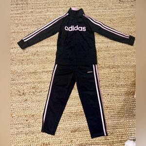 Girls Adidas Black Tracksuit with Pink Stripes